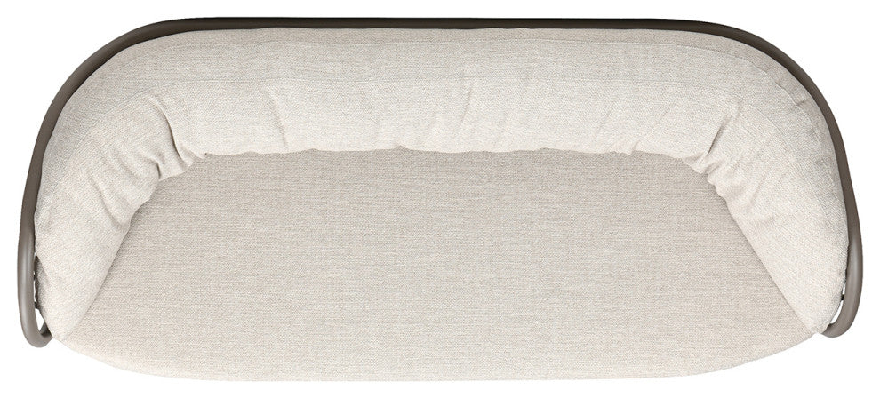 Harper 83" Taupe Greige Aluminum Barrel Deep Seating Outdoor Patio Sofa, Oat Beige Axroma Olefin
