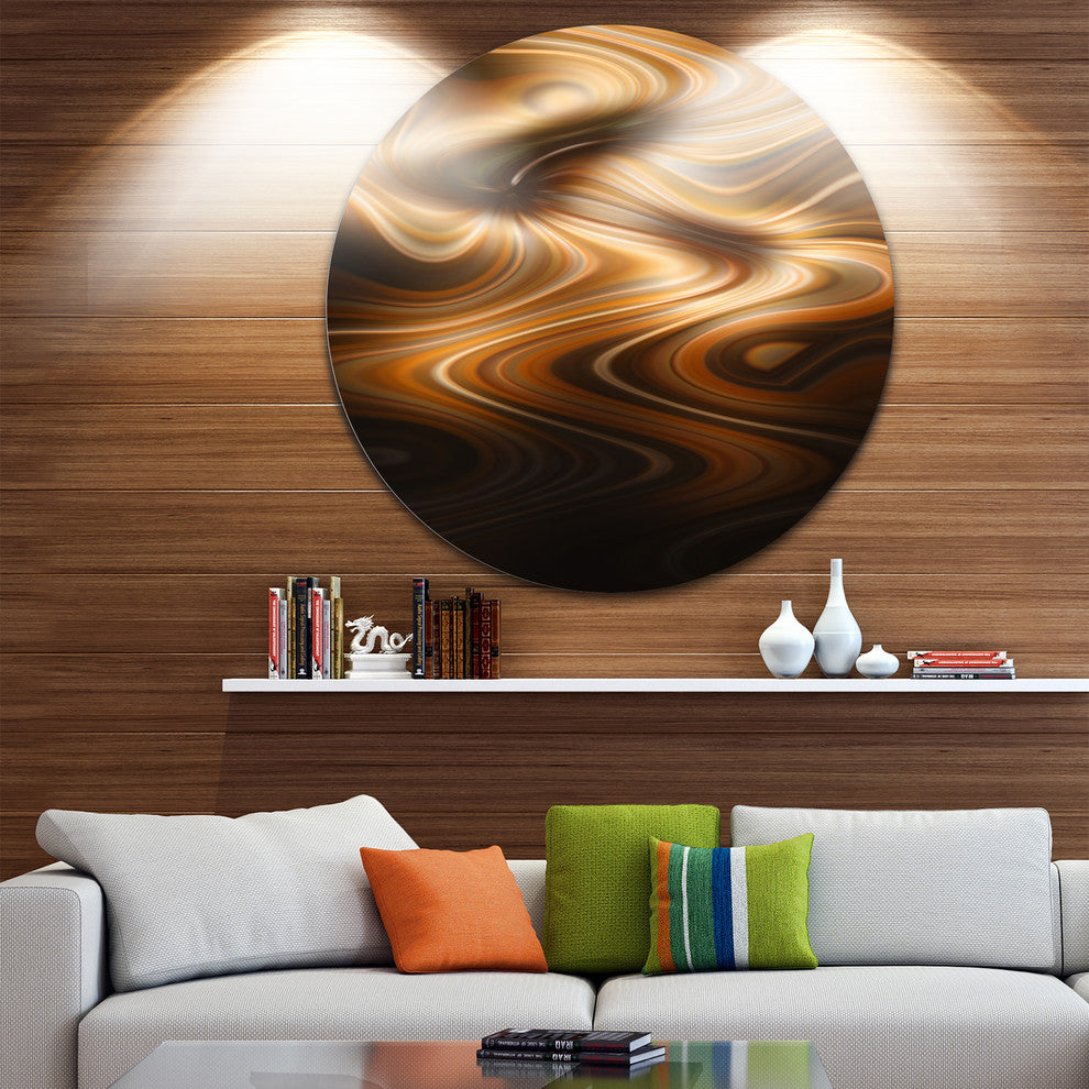Brown Curved Waves Texture, Abstract Digital Round Metal Wall Art, 23"