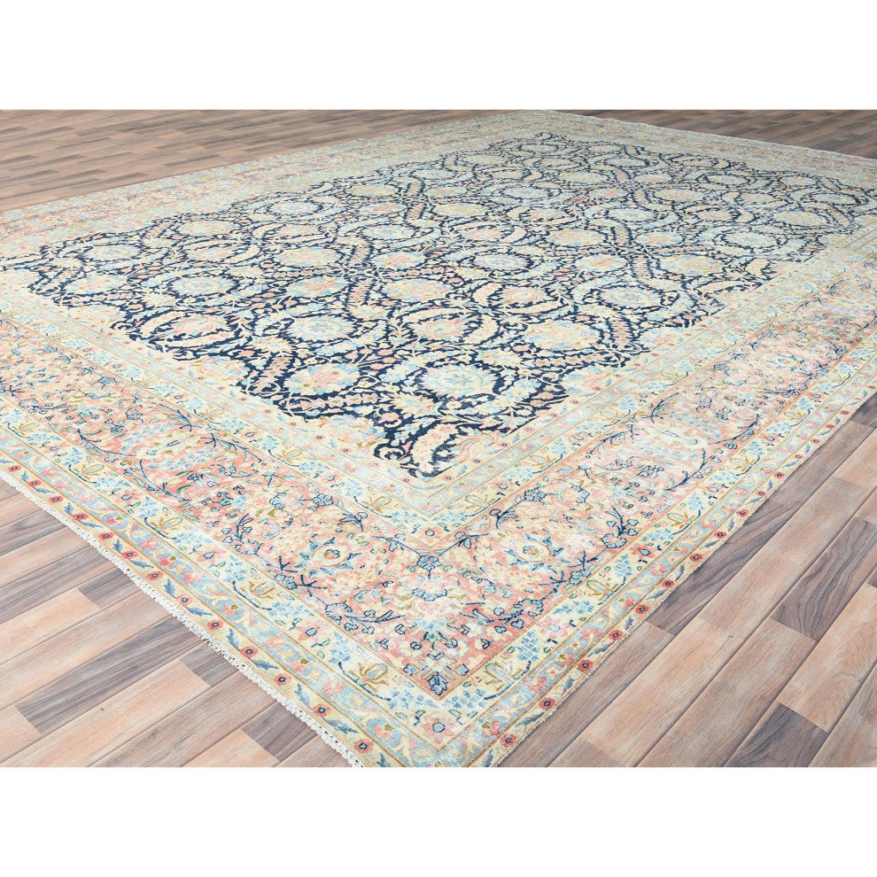 Yale Blue Vintage Persian Kerman Wool Hand Knotted Oversized Rug 11'7"x15'9"