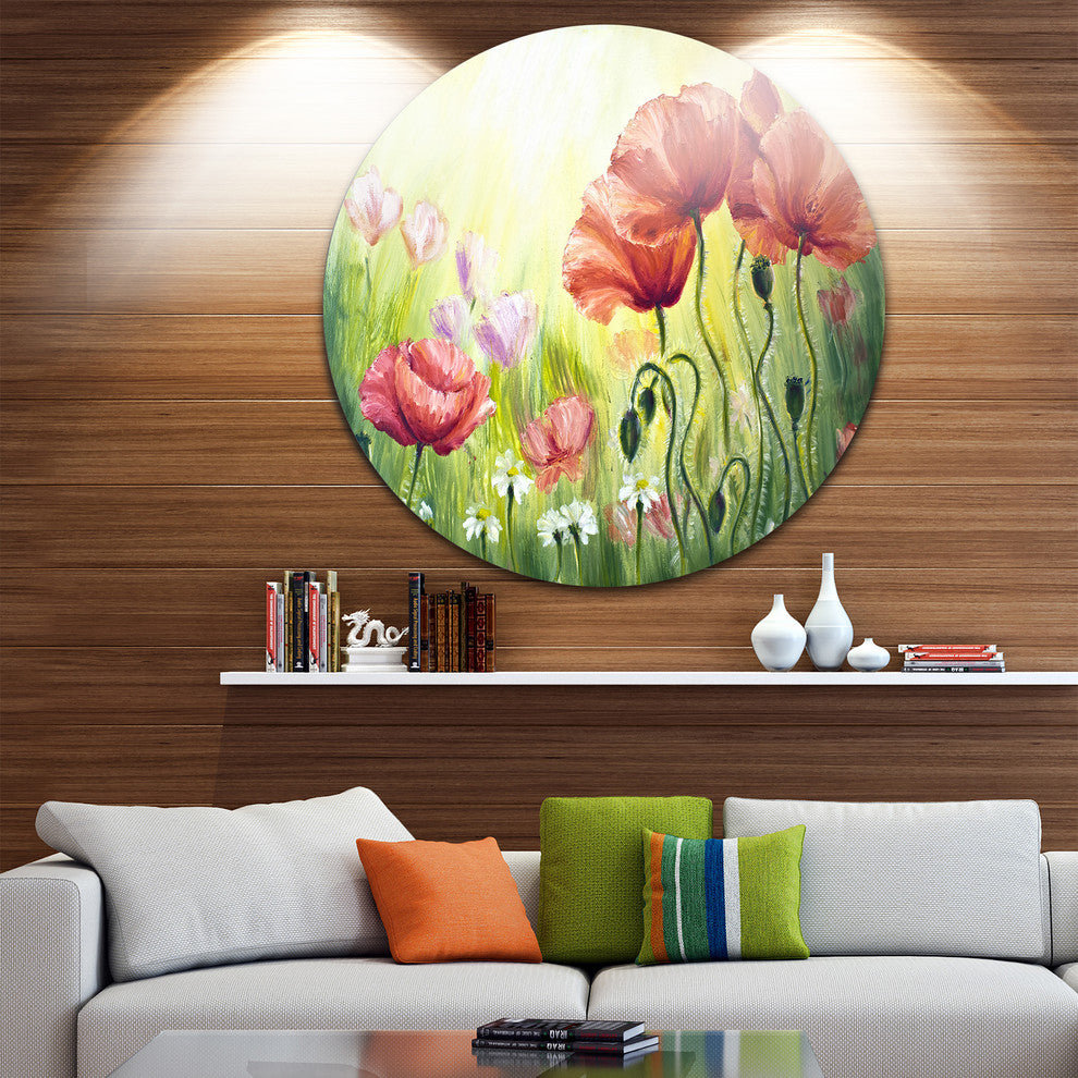 Poppies In Morning, Floral Disc Metal Wall Art, 36"