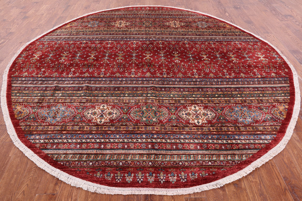 9' 4" X 9' 7" Round Khorjin Super Kazak Hand Knotted Rug Q9956