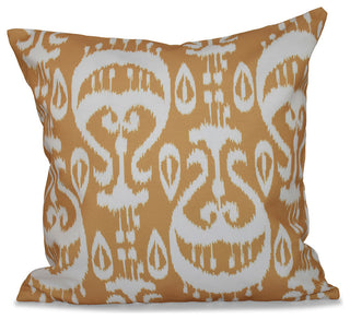 Ikat , Geometric Outdoor Pillow, Gold, 18"x18"