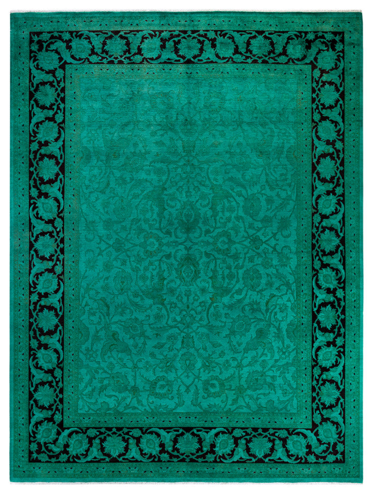 Fine Vibrance, One-of-a-Kind Hand-Knotted Area Rug Green, 9' 3" x 12' 3"