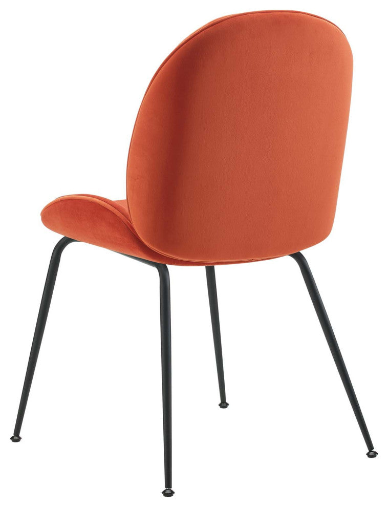 Side Dining Chair, Set of 2, Velvet, Metal, Orange, Modern, Bistro Restaurant