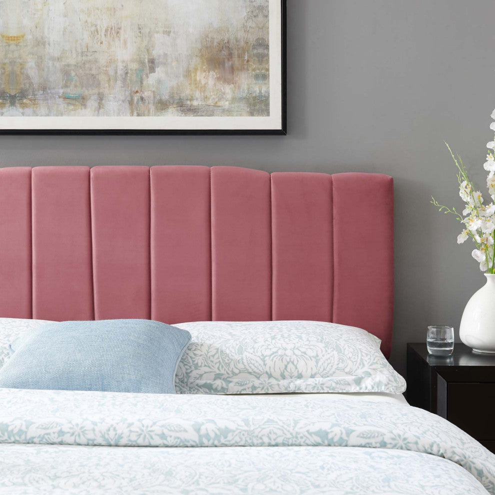 Tufted Headboard, King Size, Velvet, Pink, Modern Contemporary, Bedroom Master