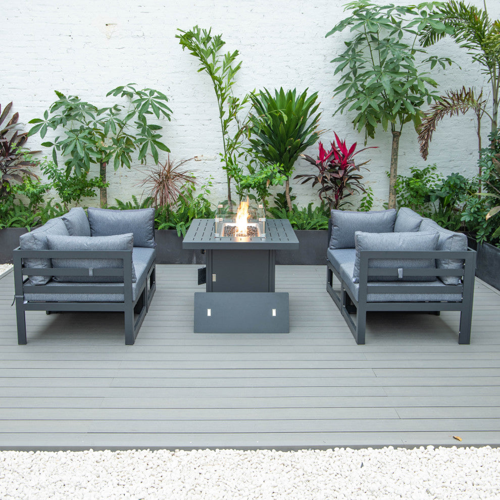 Chelsea 5-Piece Sectional Loveseat and Fire Pit Table Set, Blue