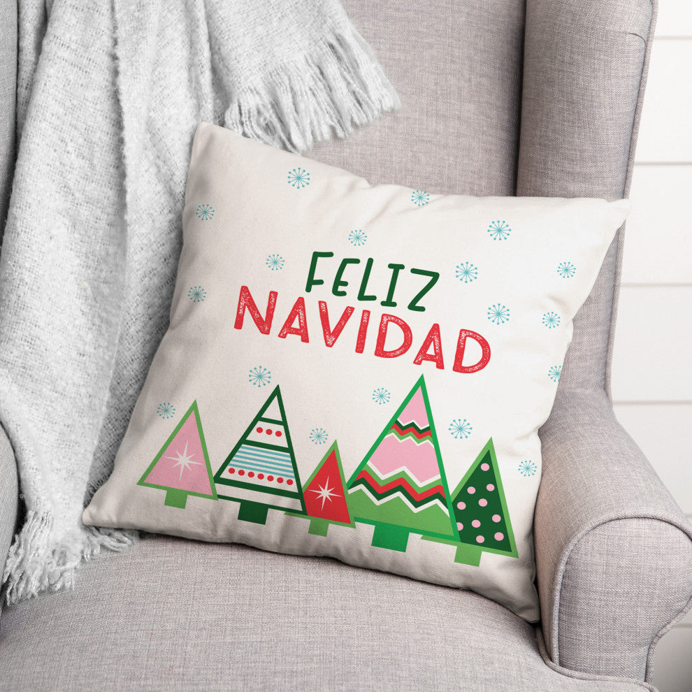 Feliz Navidad Trees 18x18 Spun Poly Pillow