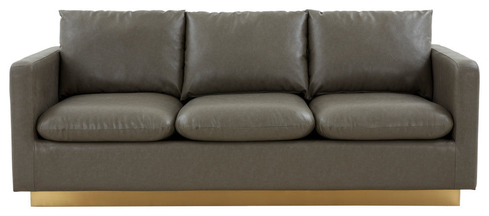 LeisureMod Nervo Modern Leather Sofa With Gold Base, Gray