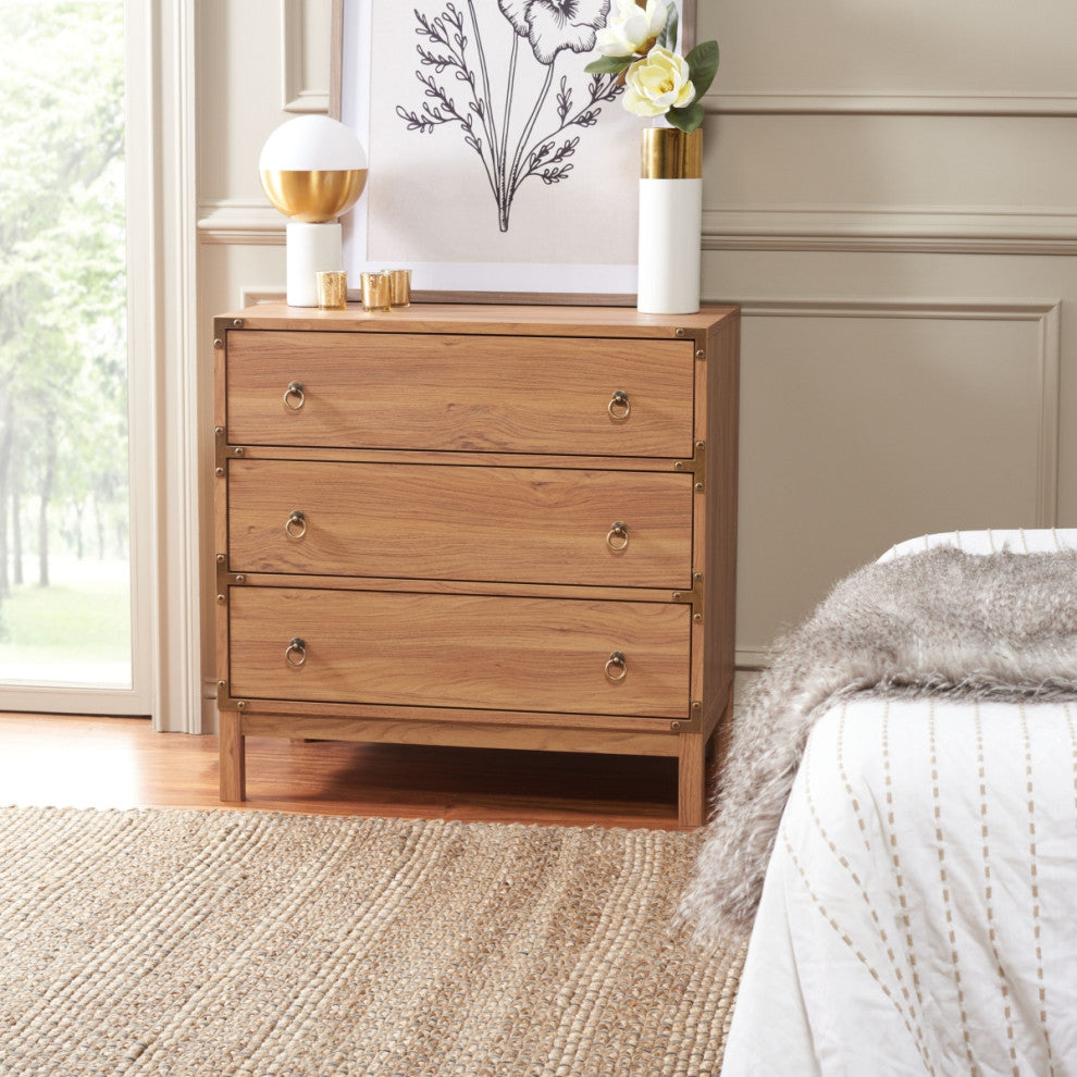 Safavieh Galio 3 Drawer Chest, Oak/Gold