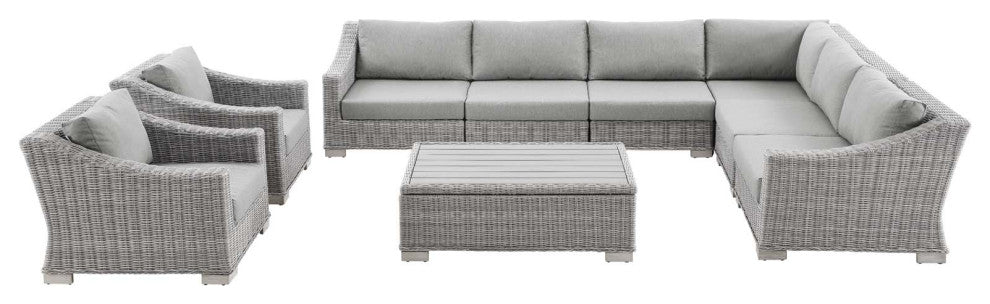 Lounge Sectional Sofa Chair Table Set, Rattan, Wicker, Gray, Outdoor