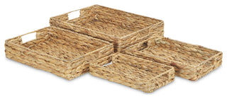 4-Piece Water Hyacinth Rectangular Tray With Metal Frame