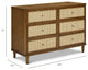 Marin With Cane 6 Drawer Assembled Dresser, Natural Walnut/Blonde Cane