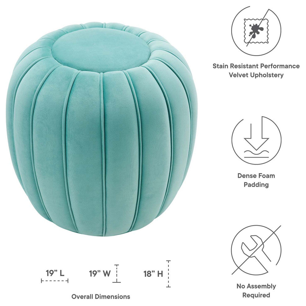 Celebrate Channel Tufted Performance Velvet Ottoman, Mint