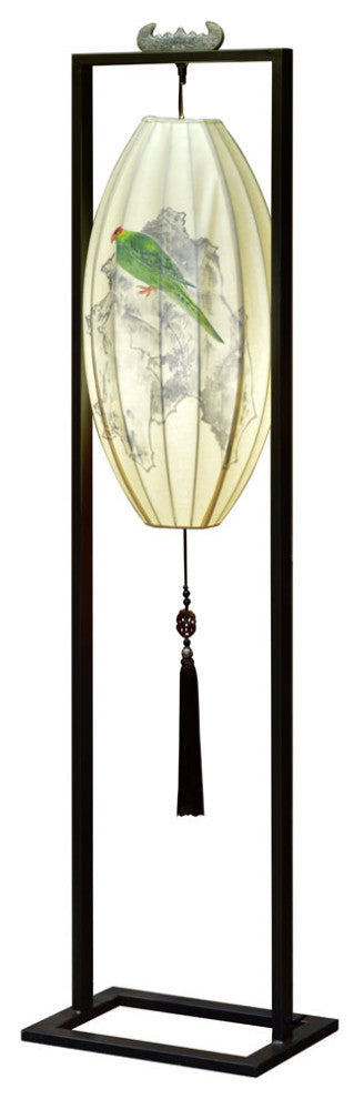 Hanging Chinese Palace Floor Lantern with Pheasant Bird Shade