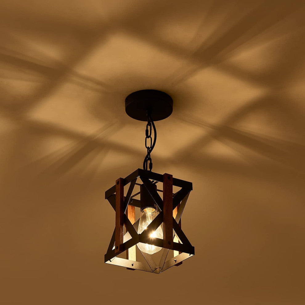 Farmhouse Pendant Lighting for Kitchen Island Wood Cage Pendant Light