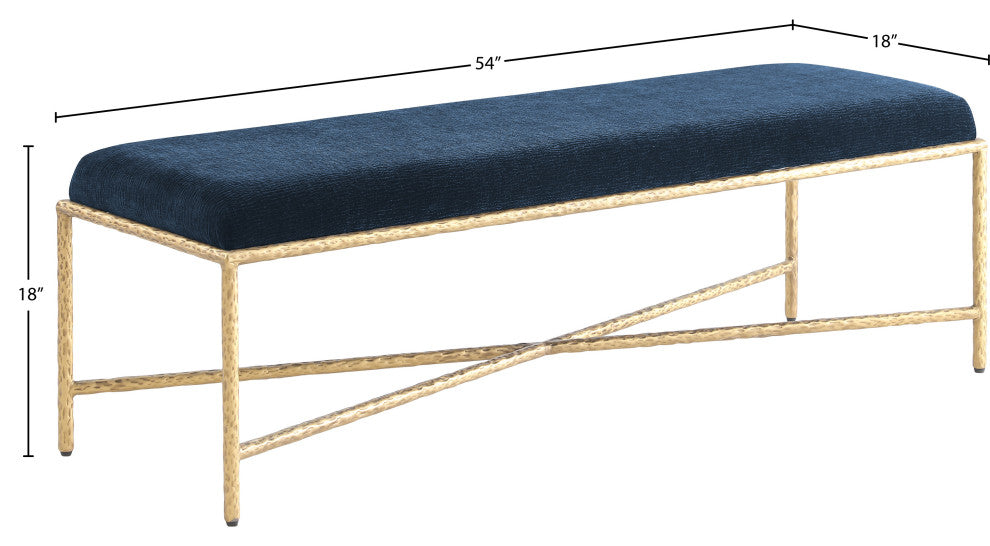 Valley Upholstered Bench, Navy, 54" W x 18" D, Gold, Chenille Fabric