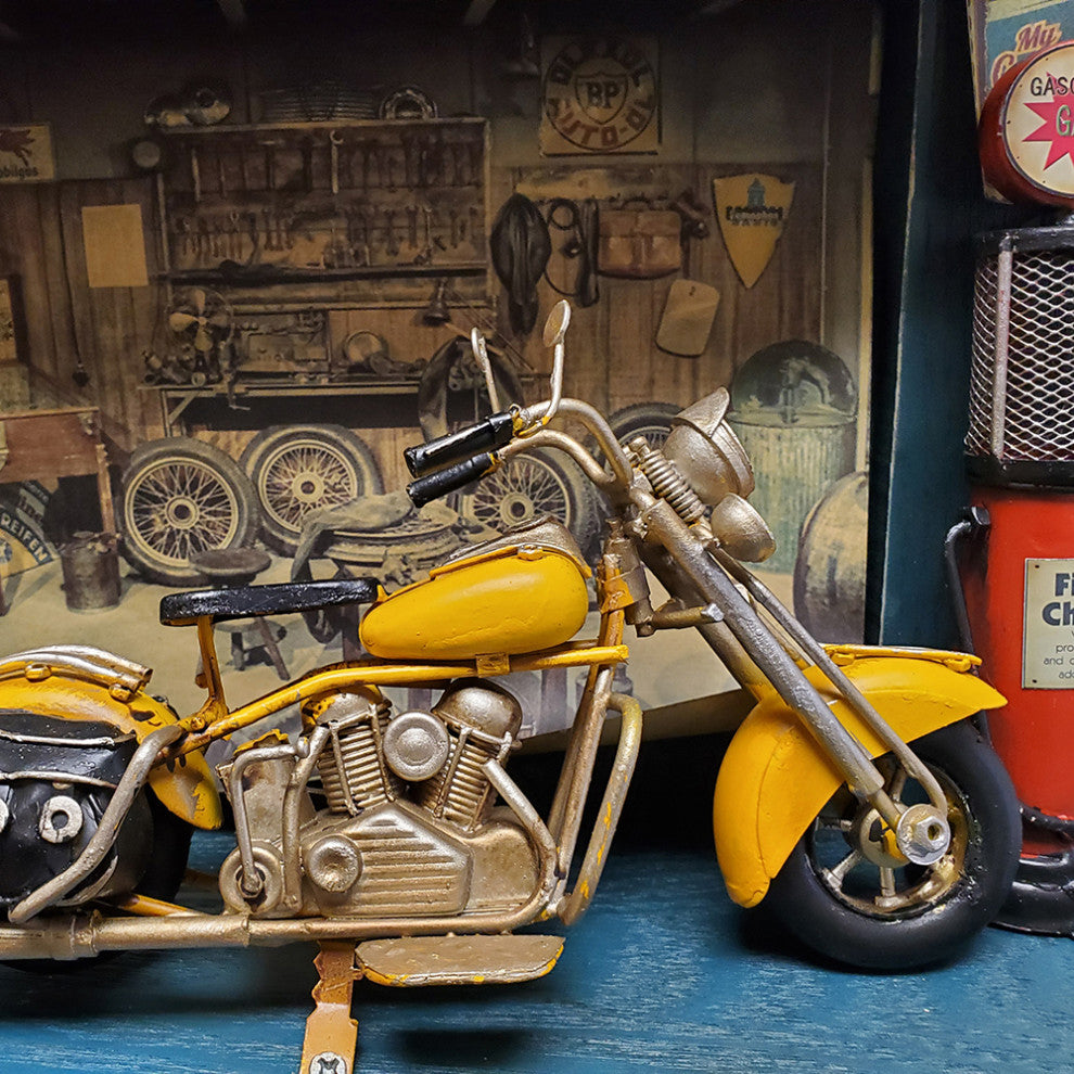 Vintage Harley Motorcycle Shadow Box on Wood Frame