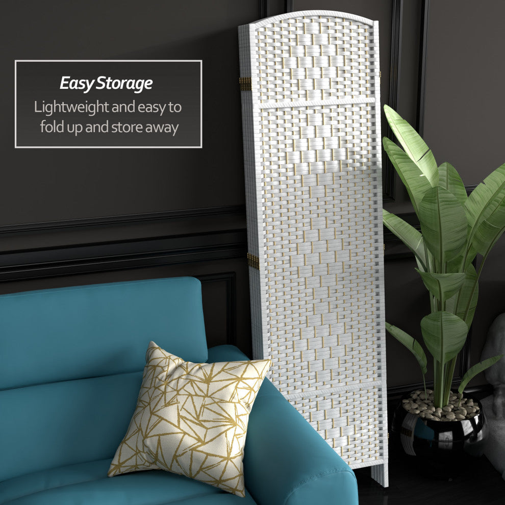 6' Tall Diamond Weave Fiber Room Divider, White, 5 Panel