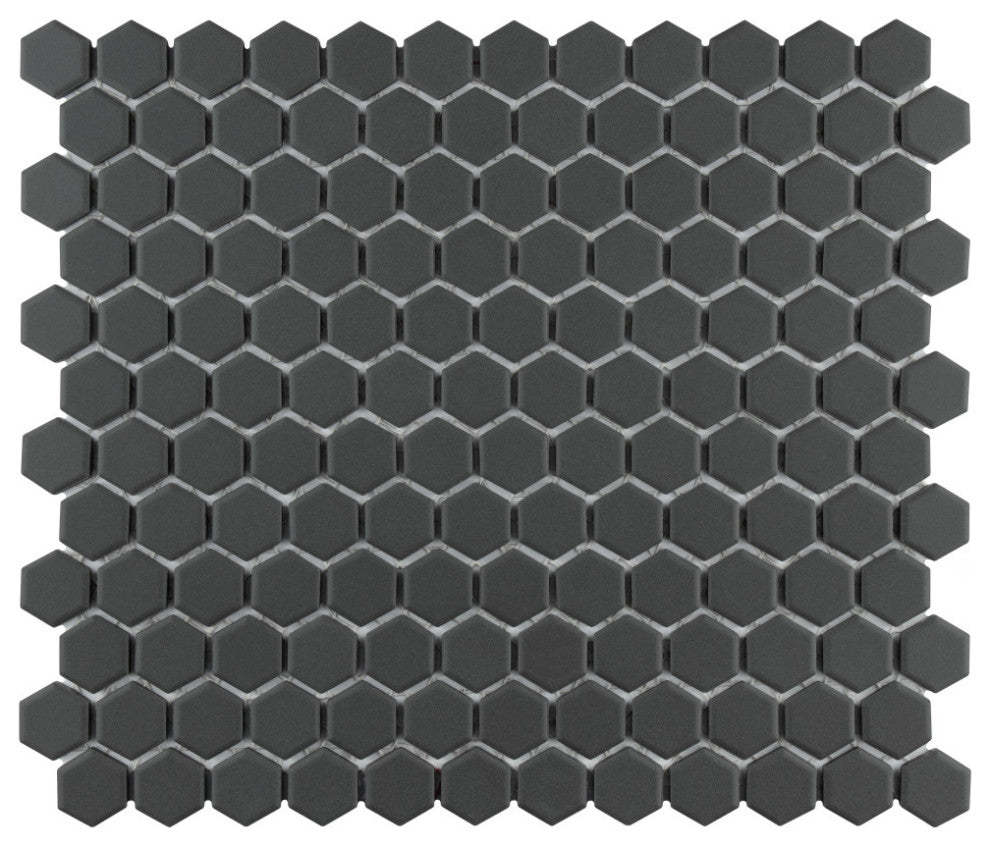 Metropolis 1" Hex Unglazed Black Porcelain Floor and Wall Tile