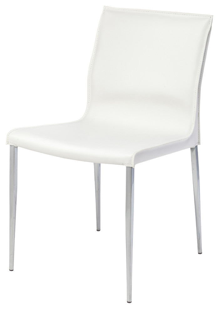 Colter Leather Dinign Chair with Steel Legs, White