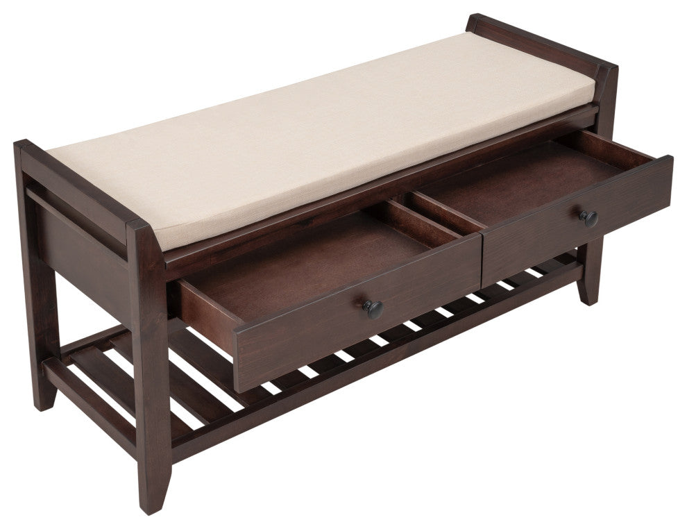 TATEUS 39" Entryway Storage Bench With Shoe Rack and Cushioned Seat, Espresso