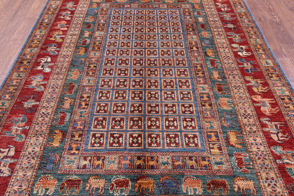 6' 8" X 9' 11" Handmade Antiqued Pazyryk Historical Design Wool Rug Q10706