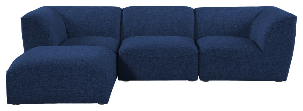 Miramar Linen Textured Fabric  4-Piece Modular L-Shaped Sectional, Navy