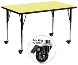 Mobile 30''W x 72''L Rectangular Yellow Thermal Laminate Table*Adjustable Legs