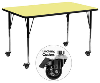 Mobile 30''W x 72''L Rectangular Yellow Thermal Laminate Table*Adjustable Legs