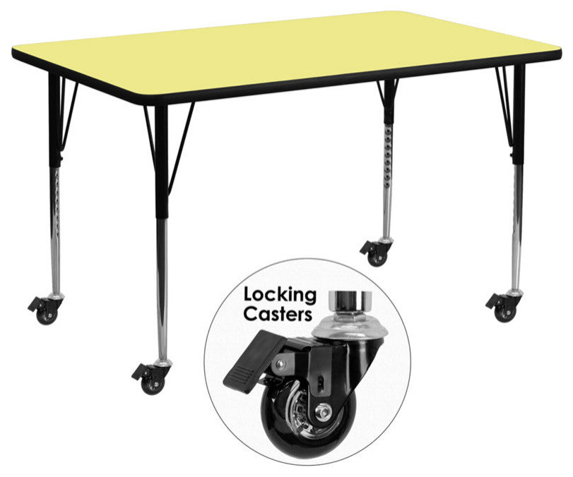Mobile 30''W x 72''L Rectangular Yellow Thermal Laminate Table*Adjustable Legs