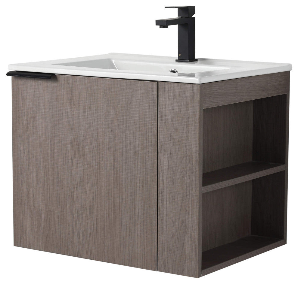 Fine Fixtures Elmridge Modern Bathroom Vanity, Gray Oak, 24", Right Hand
