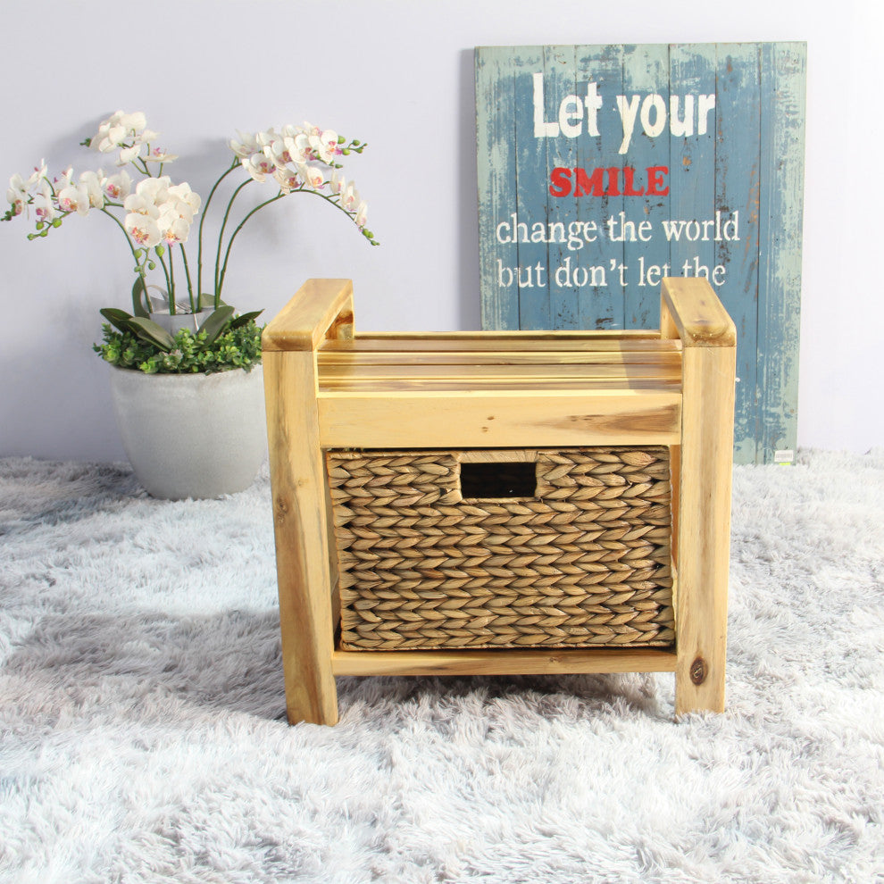 Brae Water Hyacinth Wood Storage Stool - Brown