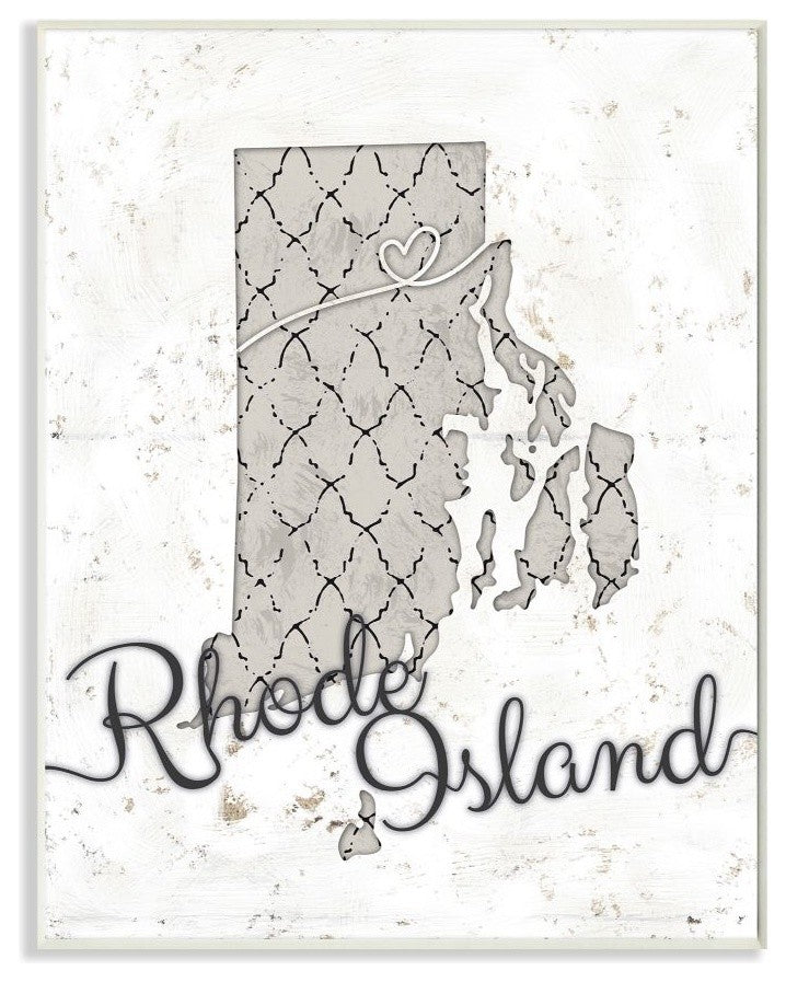 Stupell Industries Rhode Island Patterned Grey US State Design, 10 x 15