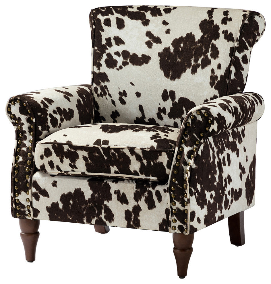 Wooden Upholstered Armchair, Cowhide