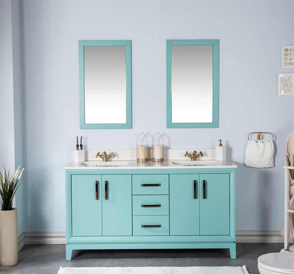 Fabia Collection 60" Bathroom Vanity With Sink, Mirror, Countertop, Turquoise