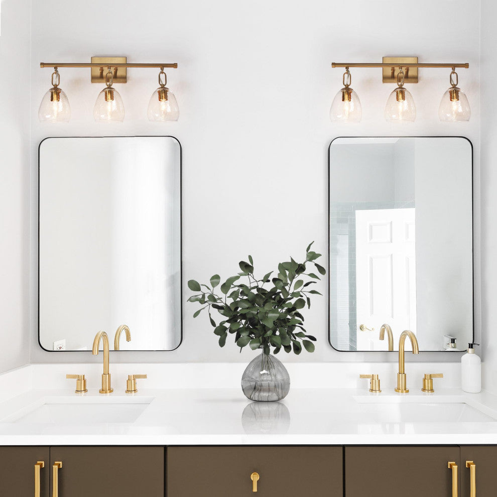 LNC Polished Gold Modern Textured-Glass Bell Wall Sconce, 3 Lights