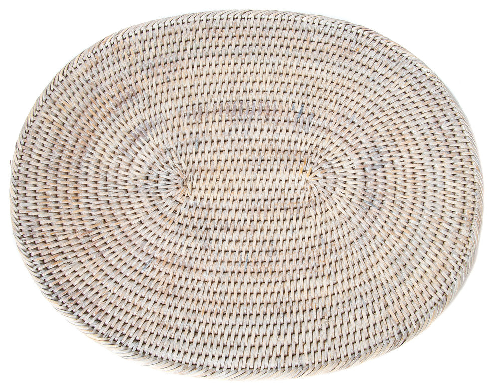 Artifacts Rattan Oval Placemat, White Wash, Medium