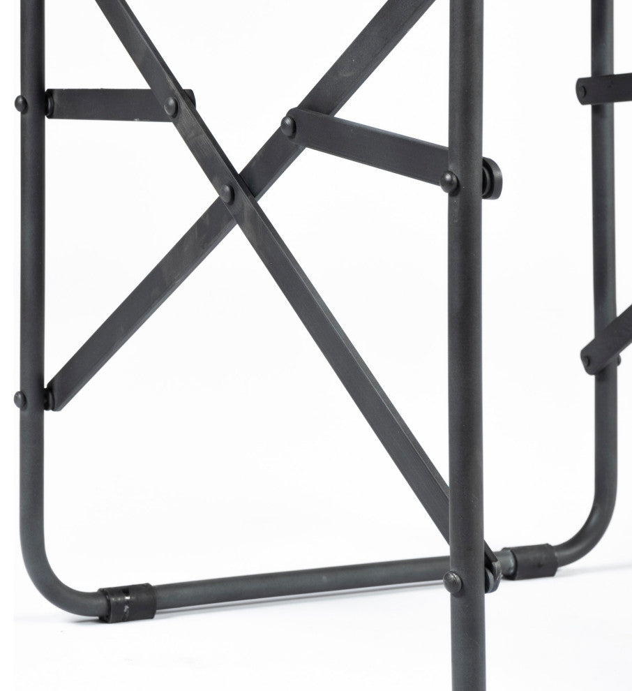 Direttore Black Genuine Leather With Black Metal Folding Frame Dining Chair