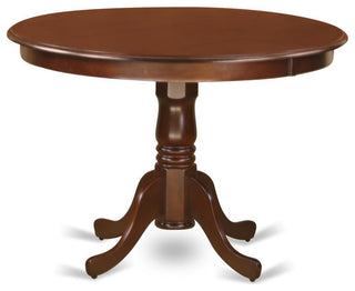 5Pc Dining Set, Round Table, Four Parson Chairs, Doeskin Fabric, Mahogany