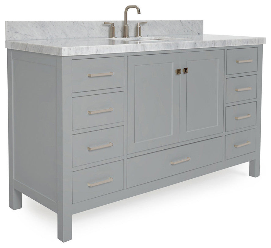 ARIEL Cambridge 61" Single Rectangle Sink Bathroom Vanity Grey With Marble Top
