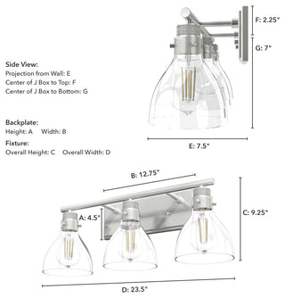 Van Nuys Brushed Nickel With Clear Glass 3 Light Vanity Wall