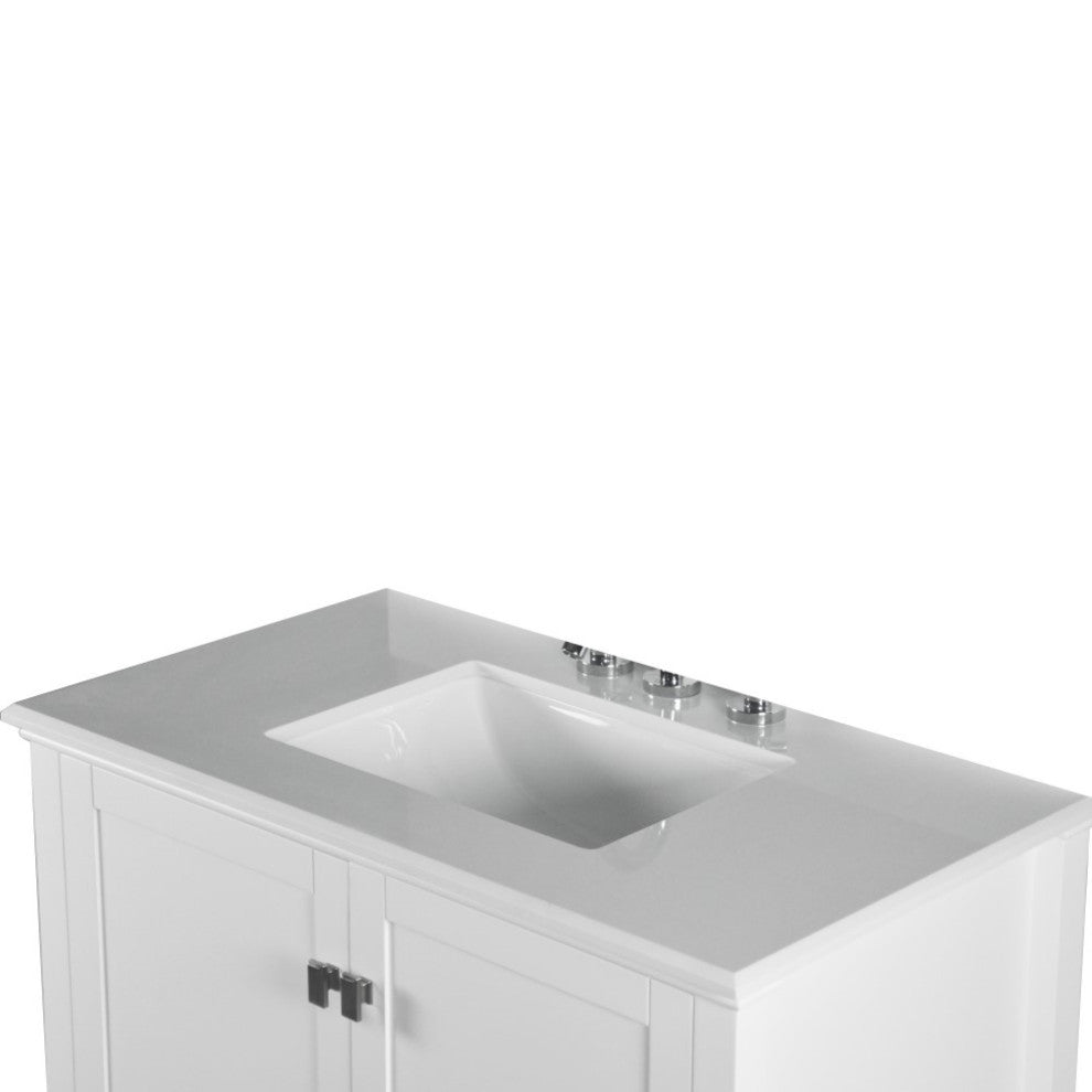 37" Single Vanity, White With Engineered Stone Top