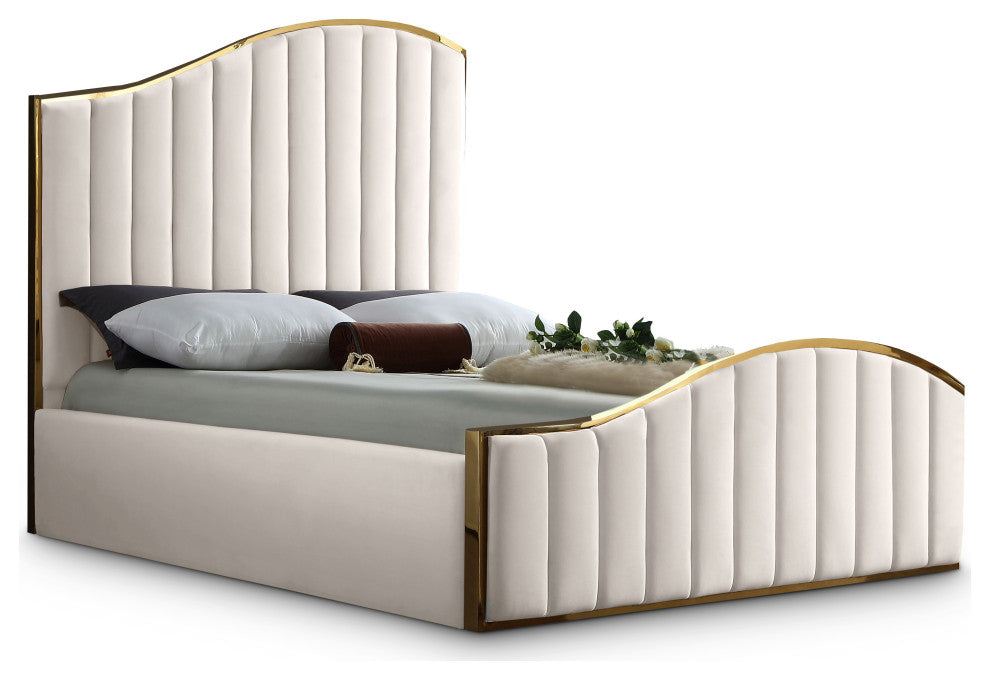 Jolie Black Velvet King Bed, Cream, King