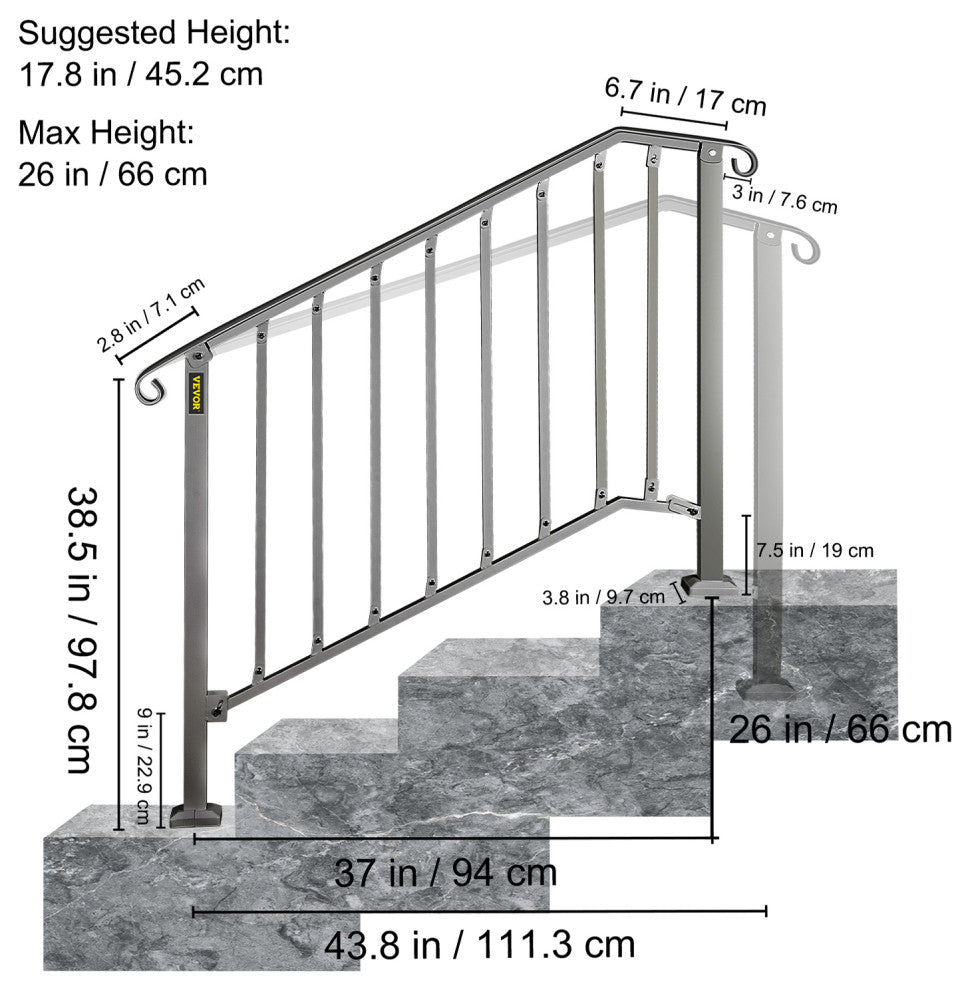 Vevor Handrails for Outdoor Steps, Fit 3 or 4 Steps