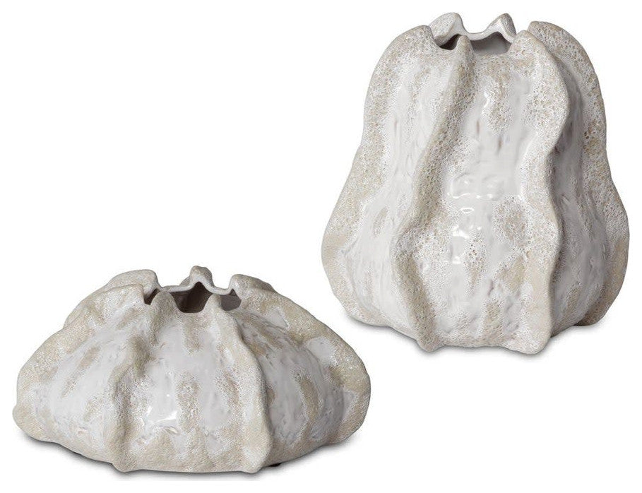 Uttermost 17973 Urchin 8-3/4" Tall Ceramic Vase - Set of 2 - Ivory / Beige