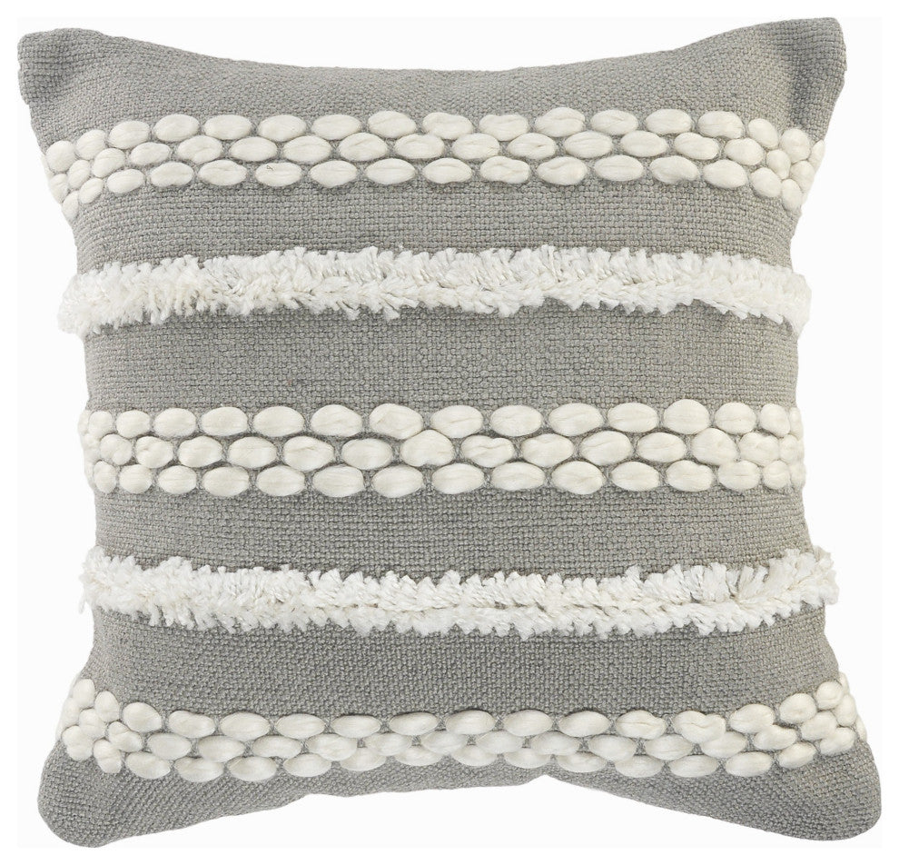 Gray Textured and Tufted Throw Pillow