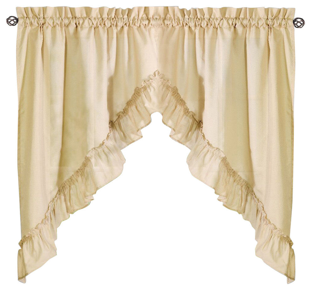 Ellis Curtain Stacey 60"x38" Ruffled Swag Curtain, Almond