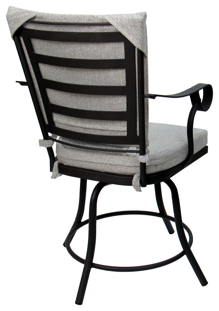 Outdoor/Indoor Patio Swivel Dining Chair Jamey With Arms, White Linen - Black