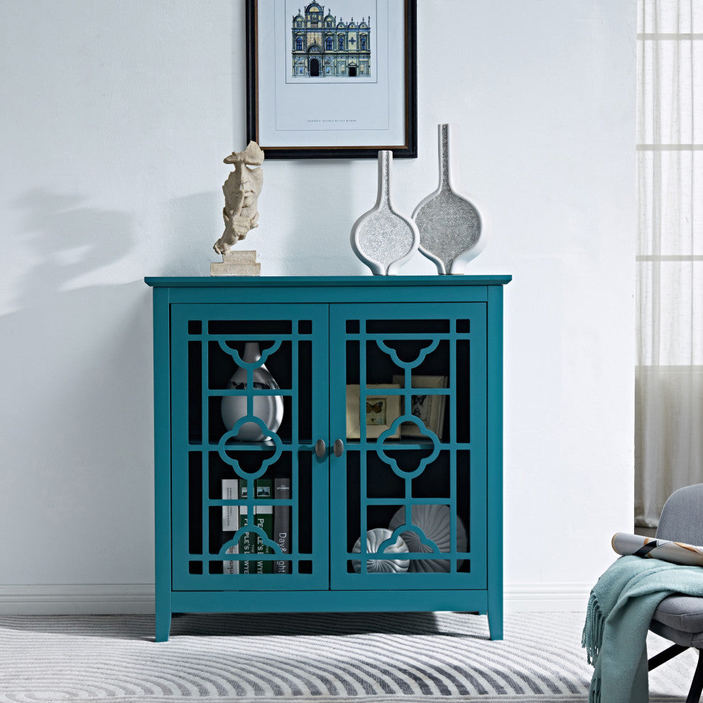 Wood Double Door Accent Cabinet with Adjustable Shelf, Teal, 35'' X 16''
