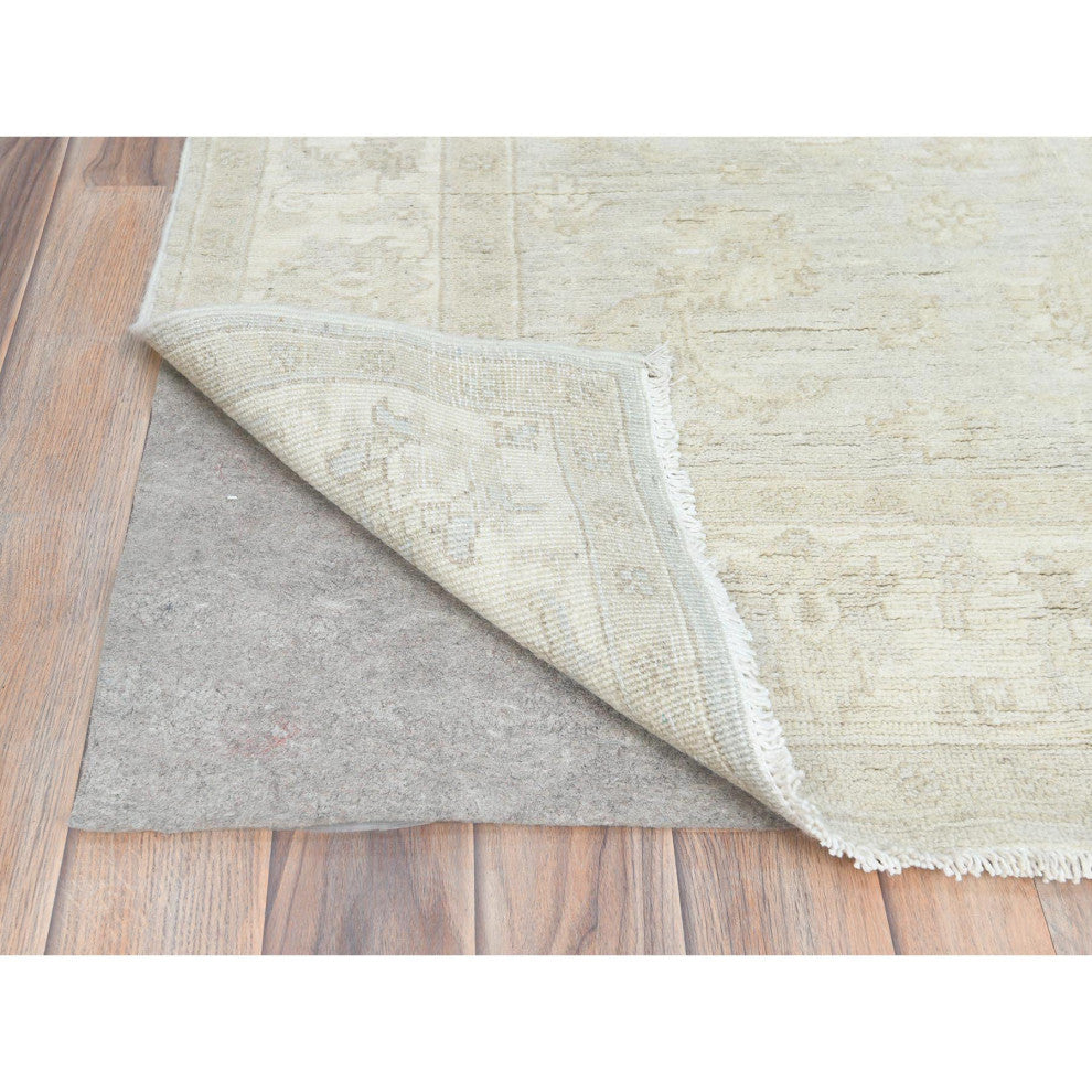 Ivory Organic Wool Hand Knotted Afghan Stone Washed Peshawar Rug 4'x5'10"